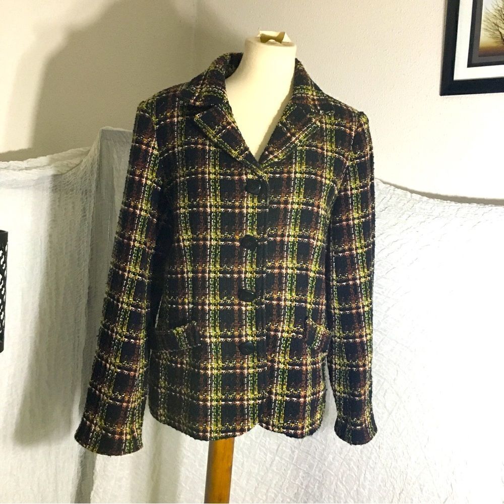 R.Q.T. Vtg Tweed Plaid Blazer Jacket Size 14